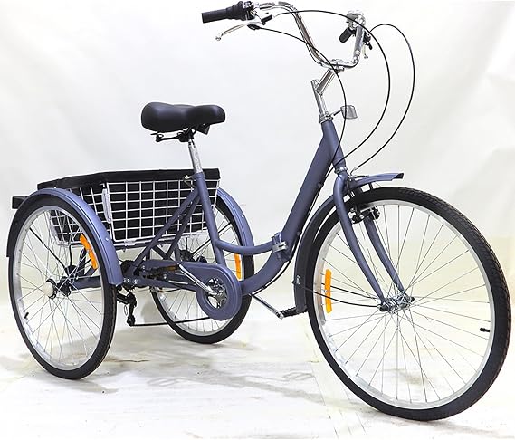 Elderly Human-Powered Tricycles,20-Inch Tire Pedal Tricycle,Cruise Bicycles,Adjustable Seat,130kg Load Capacity,Carbon Steel Frame,With Basket,Outdoor Cycling,Holiday Picnics