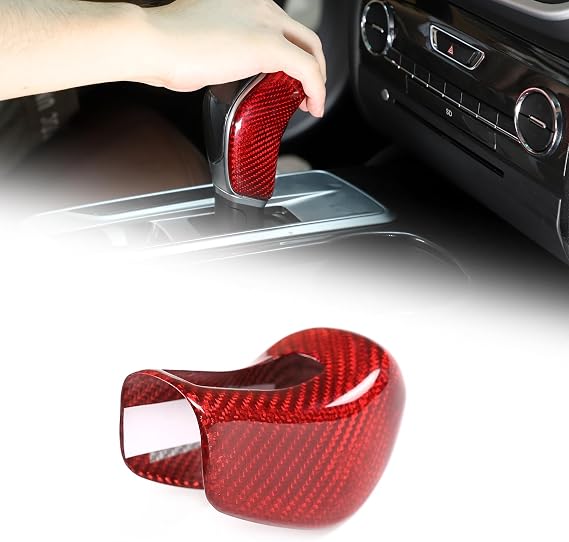 Real Carbon Fiber Car Gear Shift Knob Cover Compatible with Maser@ti Ghibli/Quattroporte/Levante 2013-2018 Center Console Gear Knob Trim Cover Interior Accessories (Red)
