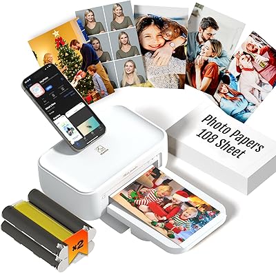 iDPRT 4x6 Photo Printer, CP4100 Instant Photo Printer for iPhone & Android with 108 Sheets & 2 Cartridges, Wireless Portable Picture Printer, 300DPi Thermal Dye Sublimation, Beige
