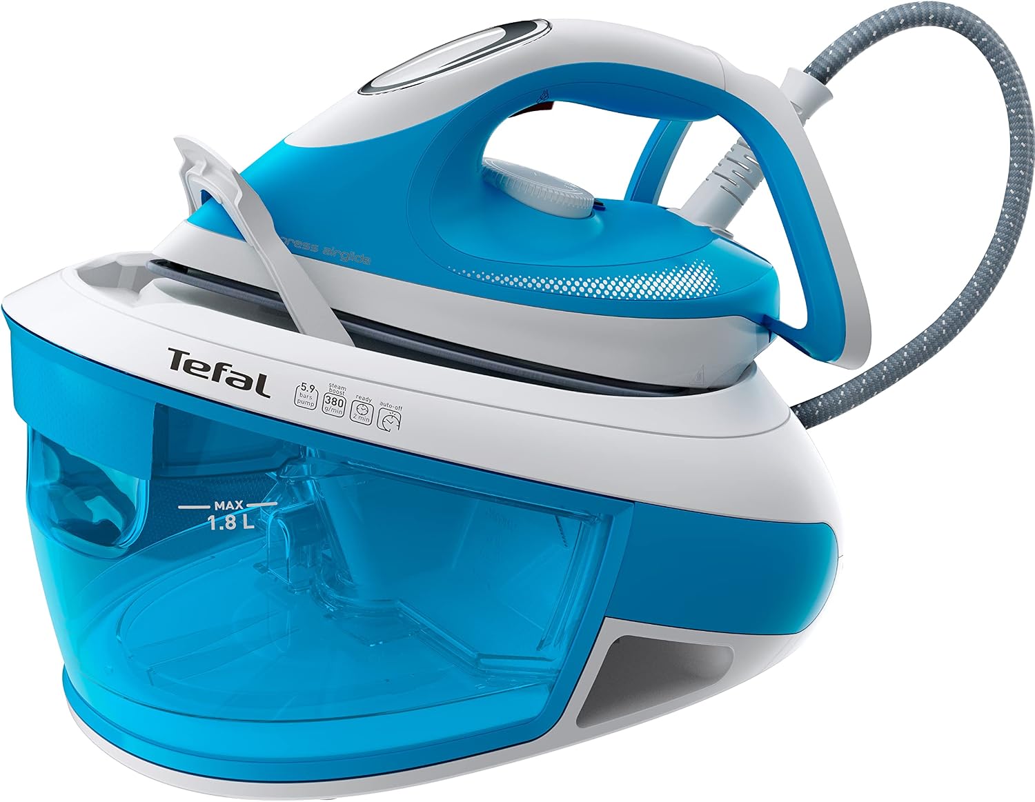 Tefal Express Airglide Steam Generator, Ultrasonic Glide Iron Sole, Calc Clear Technology, Thermostat with Hand Control, Removable Water Tank 1.8 Litres, Eco Stand, SV8002E0