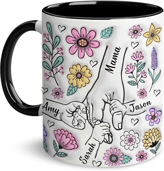 LOVELYPOD Custom Mom Mug with Kids Names, You Hold Our Hands Also Our Heart Mug, Mama Coffee Cup, Mothers Day Mugs, Personalized Coffee Mugs, Mothers Day Gifts for Mom