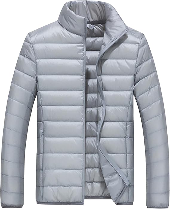 Men's Winter Insulated Thermal Puffy Coat Lightweight Packable Puffer Jacket Zip Up Padded Quilted Jackets Travel (Grey 2,Medium)