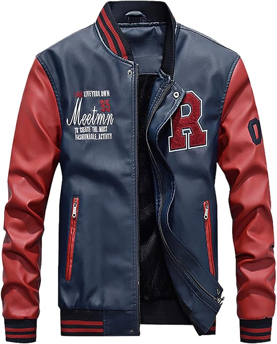 Leather Jacket Mens, Biker Jacket Men Casual Jacket Stand Collar Soft Warm Bomber Aviatore Faux Leather Windbreaker Bomber Jacket Mens Mens Coats and Jackets Mens Jacket Winter Outwear Pu Coat