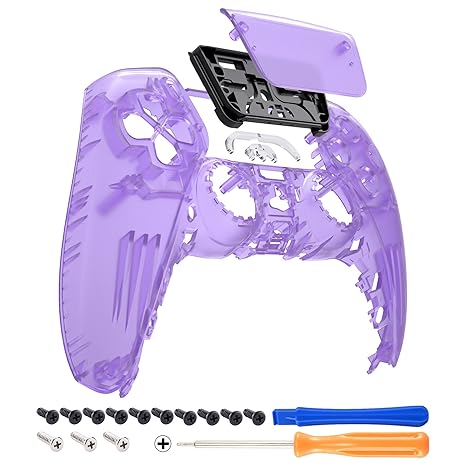 eXtremeRate Clear Atomic Purple Touchpad Front Top Shell Compatible with ps5 Controller BDM-010 020 030 040 050, DIY Replacement Shell Custom Touch Pad Cover Compatible with ps5 Controller