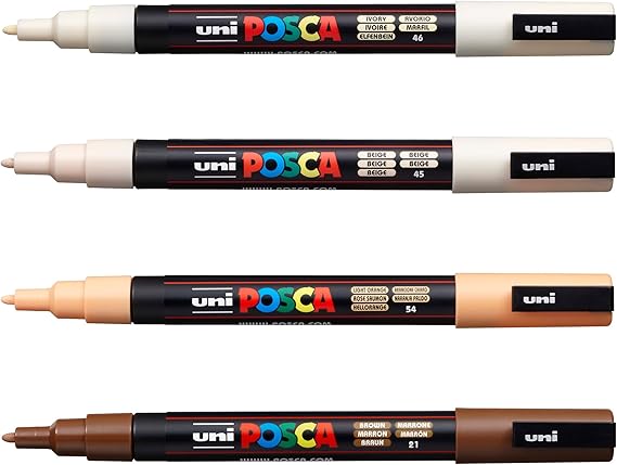 Posca Paint Markers Set of 4 Warm Neutral Tones; 3M Fine POSCA Markers with Reversible Tips; POSCA Marker Set of Acrylic Paint Pens | POSCA Pens for Art Supplies; Fabric Paint; Fabric Markers