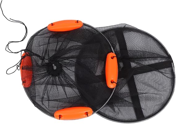 PRETYZOOM Foldable Floating Fish Basket with Drawstring Closure Nylon Mesh Fishing Net Cage with Multiple Buoys for Safe Storage Portable Collapsible Fishing Accessory for Kayak Boat River