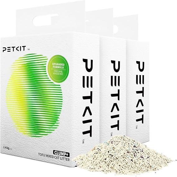 PETKIT Upgraded Clump+ Tofu Mixed Cat Litter, Water Flushable,Ultra Absorbent and Fast Drying, 100% Natural Ingredients Clumping Litter, Dust-Free Low Tracking Bentonite Litter (5.29lb3bags)