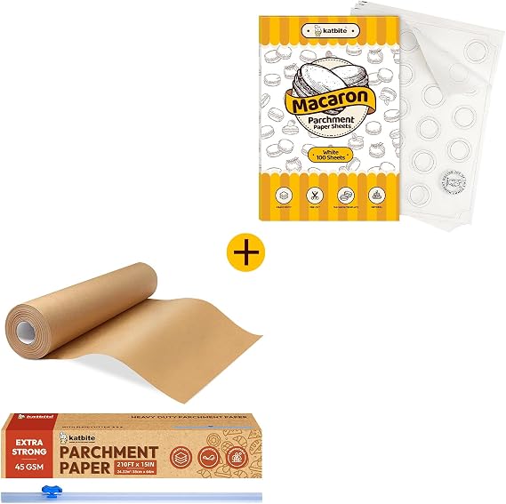 Katbite Parchment Paper Roll 15x210 ft & Macaron Paper Sheets