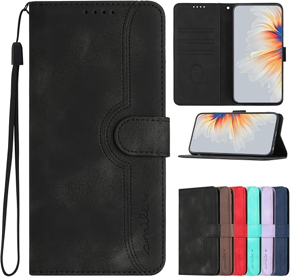 Compatible with Realme 7 5G, Premium Lovely Magnetic Kickstand Shockproof Credit Card Slot Wallet Case Flip Cover Case for Realme 7 5G-Black