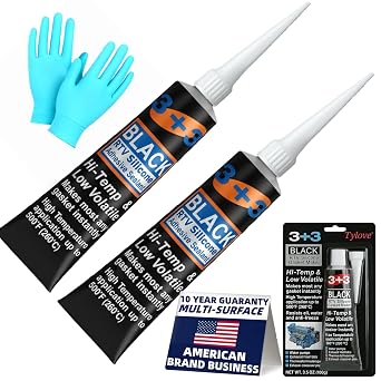 RTV Silicone Gasket Maker - High Temp 590F Oil Resistant, Black - Professional Formula for Engine Oil Pan, Valve Cover, Transmission Housing - Non-Corrosive, Fast, No Drip Application (Black)