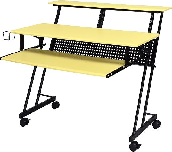 Yellow and Black Music Studio Desk with Keyboard Tray
