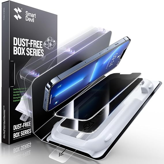 SMARTDEVIL 2 Pack Privacy Screen Protector for iPhone 13/13 Pro/14, [Anti-Spy] [Military-Grade Shatterproof] [9H Hardness] Tempered Glass, [Easy Installation] Bubble-Free & Case-Friendly, Dust-Free Box