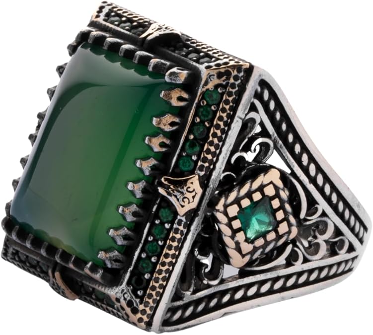 925 Sterling Silver Men's Ring High Quality Jewelry with GREEN AGATE STONE