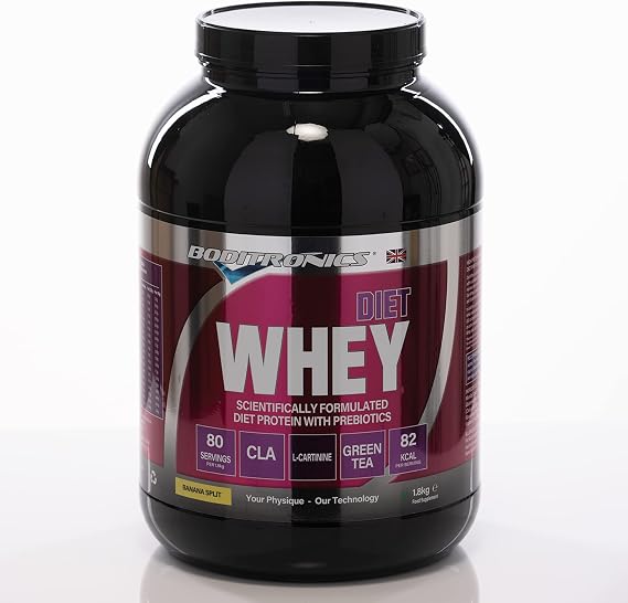 Boditronics Diet Whey Protein Powder with High Protein Blend and High doses of CLA, Vitamins C & E for Lean whey Protein Shake Powder (Banana Split, 1.8 kg)