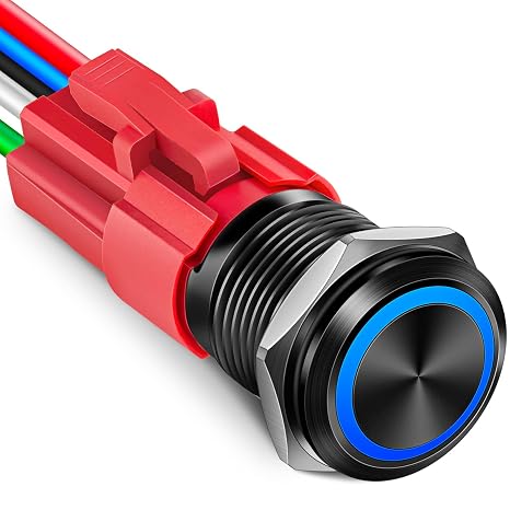SARDVISA 16mm Latching Push Button Switch, 12V DC On Off Power Button with LED Angel Eye Ring Light, 0.63" Mounting Hole with Wire Socket Plug