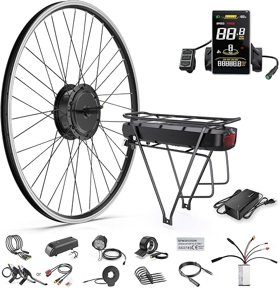 BAFANG Ebike Conversion Kit, 48V500W 20"/26"/700C Front Hub Motor kit, Electric Bike Kit with Battery,High Speed Brushless Geared Ebike Kit with Upgrade 4 Mode Controller/Display for Bike Upgrade