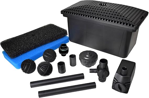 smartpond Filter Kit with Pump, For Small Ponds 4 in 1 System, Includes 300 GPH Pump and Nozzle, Multi-Stage Filtration Clears Water Slopped Lid Keeps Debris from Settling, Easy and Level Installation