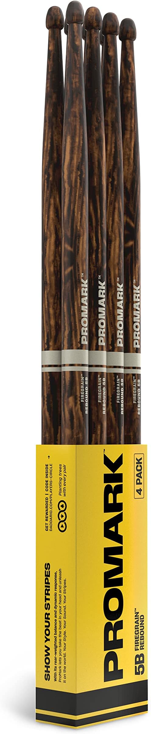 ProMark Rebound FireGrain R5BFG-4P 5B Drumsticks, 4 Pair Pack