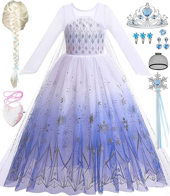 White Princess Dress Girls Costume with Wig