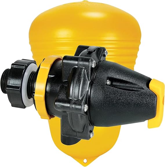 Jobe Valves J-MFV0100DLT Megaflow Trough Valve 1" NPT, 200 L/Min High Flow, 150 PSI, Detachable Base with Long Tail, Float Operated Water Valve for Livestock Troughs & Tanks, Yellow/Black
