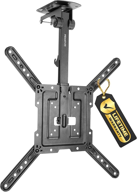 Mount-It! Flip Down TV Mount | Folding Ceiling TV Mount for 23 to 55 Inch | Heavy-Duty Bracket for Roof and Slanted Walls | Universal VESA fits up to 400x400mm, Height Adjustable 44 Lbs Capacity