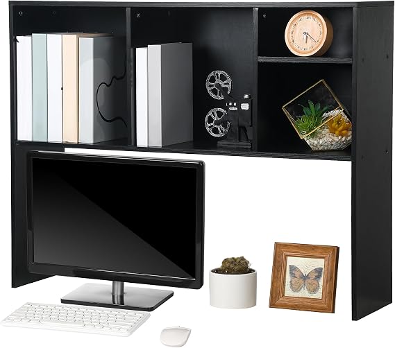 Briwooody Dorm Desk Hutch Desktop Bookshelf for College Office, Black