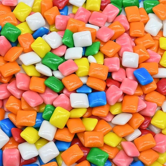 Candy Retailer Assorted Fruit Flavors Mini Chicle Chewing Gum Tabs, Candy-Coated, Square-Shaped, Bulk Unwrapped, for Vending Machines | 1 Pound