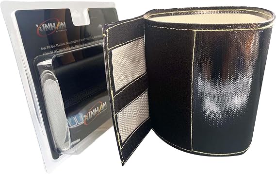 Xinhan (Silver,Black) Aluminum and Fiberglasss Heat Shielding Universal Starter Heat Shield 7 X 24in and 5.5 x 17in Wrap Self Attaching (Black, 7IN x 24IN)