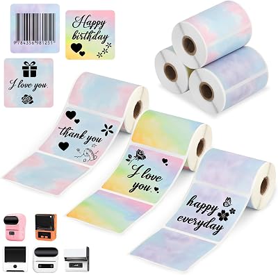 3 Rolls Square Thermal Labels Paper for Phomemo M220 M200 M221 M110 Labels Maker, 1.96’’ x 1.96’’ Waterproof Sticker Mini Printer Paper for DIY Barcode Logo Journal Notes Memo, Gradient
