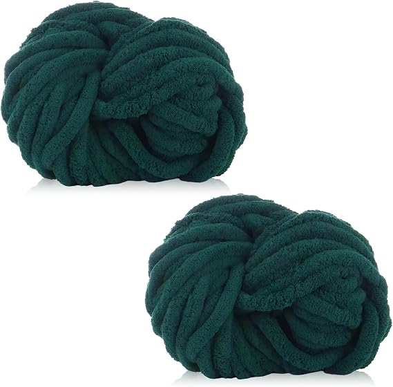 2 Pack Chunky Yarn for Hand Knitting,Multiple Colors Chenille Yarn for Knitting & Crochet,Soft Chunky Wool for Blankets,Cushion,Scarves,Pet Beds,Bags,Hats,Sweaters(Dark Green)
