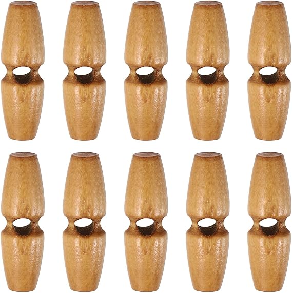 HARFINGTON 10pcs Wooden Toggle Buttons 30mm / 1.2" Single Hole Wood Olive Horn Sewing Buttons for Coat Sweaters Clothing DIY Craft, Light Brown