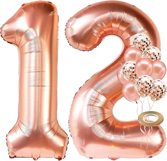 KatchOn, Rose Gold 12 Balloon Number - Huge 40 Inch | 12th Birthday Decorations for Girls | 12th Birthday Balloons, Confetti Balloons | 12 Birthday Balloon for Girls | Anniversary Decorations