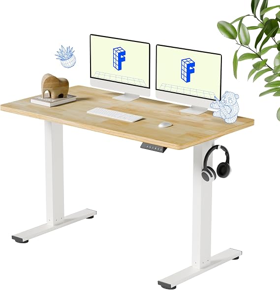 FLEXISPOT 48" x 24" Solid Wood Standing Desk, White Frame