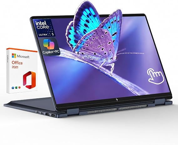 HP OmniBook X Flip 14 2-in-1 Laptop, Laptop Touchscreen 14" WUXGA IPS, Intel 8-core Ultra 5 226V, Intel Arc 130V GPU, 16GB RAM 512GB SSD, Thunderbolt 4, Windows 11 Pro with Lifetime MS Office 2021