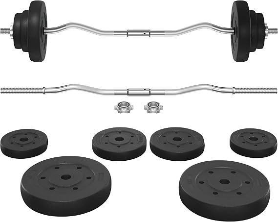 Yaheetech 30KG/25KG/20KG Adjustable Barbell Weight Set Strength Training | EZ Bar Detachable Curl Bar, Olympic Barbell, Strength Training Bars, Home Gym Equipment Full Body Workout, Quick Assembly