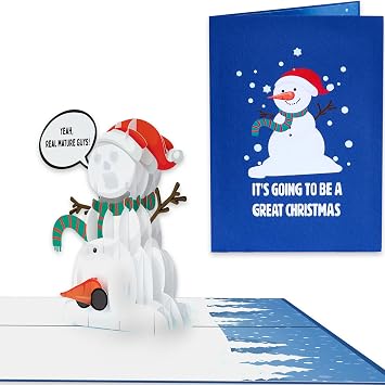Funny Christmas Card | Pop Up Snowman in Santa Hat | Festive 3D Merry Christmas Cards for Brother, Sister | Snow Man Winter Holiday Cards for Girlfriend, Boyfriend | Single Xmas Card for Boss, Coworker