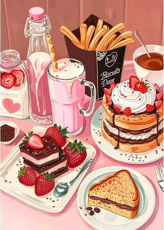 NEWENMO Hearty Breakfast Diamond Painting Kits Full Round Drill for Adults | DIY Gem Mosaic Craft Featuring Breakfast Scene,5D Diamond Painting,Diamond Art,Household Home Wall Decoration,30x40cm