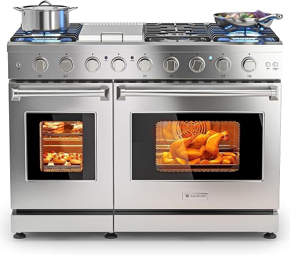 AAOBOSI 48 Inch Professional Double Gas Range Ovens,9.3K BTU Power Burners
