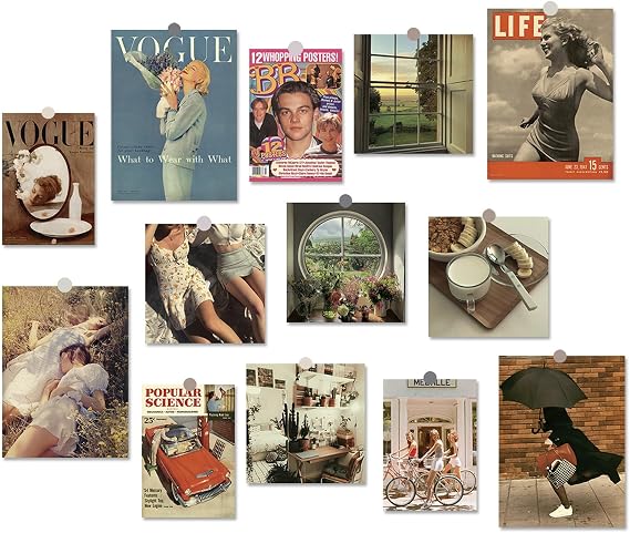 Vintage Wall Art Posters for Dorm Decor, Paper Prints Unframed 13 Pcs Wall Art Prints, Wall Collage Room Decor Aesthetic
