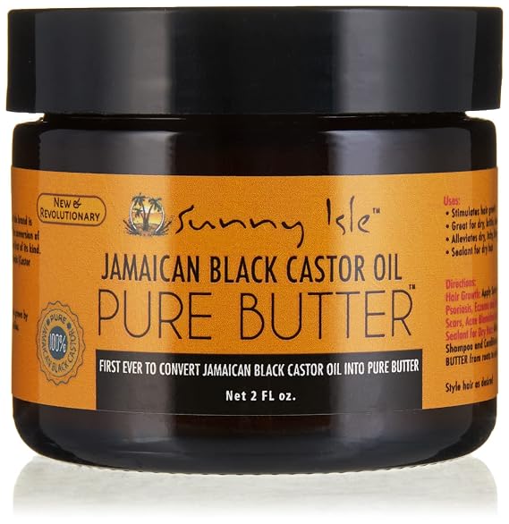 Sunny Isle Jamaican Black Castor Oil Pure Butter 2oz | Hair & Skin | Natural, Moisturizing JBCO Butter for Hair Growth | Scalp Care, Edges | Nourishing for Dry Damaged Hair & Skin | No additives
