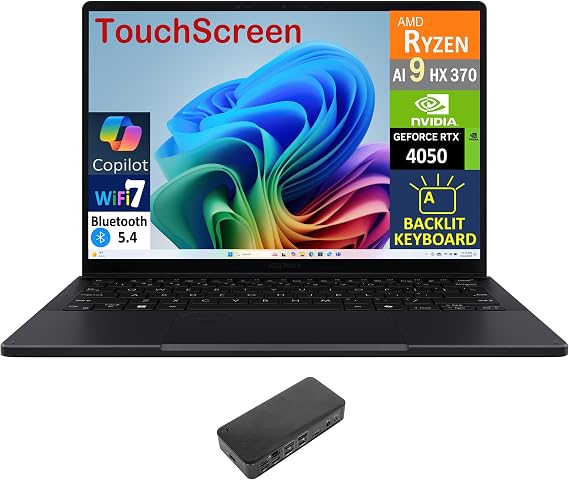 ASUS ProArt PX13 AI Gaming 2-in-1 Laptop 13.3" Touchscreen AMOLED 2.8K Display (AMD Ryzen AI 9 HX 370, 32GB LPDDR5X, 2TB M.2 PCIe SSD, Backlit KB, WiFi 7, Webcam, Win 11 Pro) w/USB-C Dock