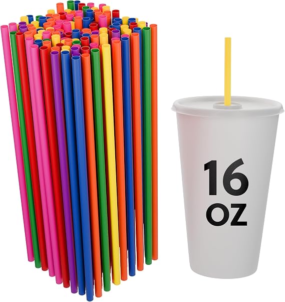 Disposable Plastic Drinking Straws - Straight - 7.75" Long (Assorted, 500)