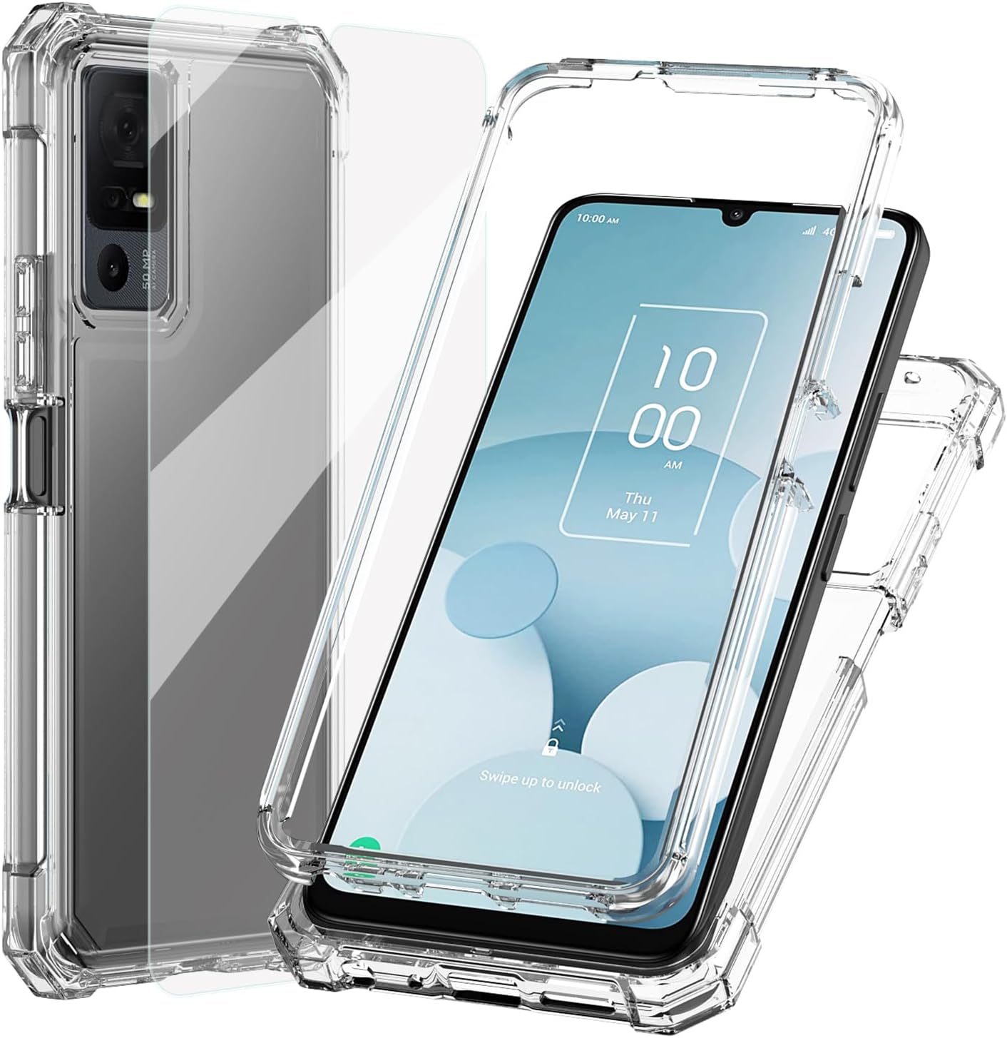 Ailiber for TCL 40 XL T608MJitterbug Smart 4TCL 40TTCL 505 T509A Phone Case with Screen Protector, Dual Layer Protection, Shockproof Corner TPU Bumper, Slim Silicone Cover for TCL 40 T T608DL-Clear