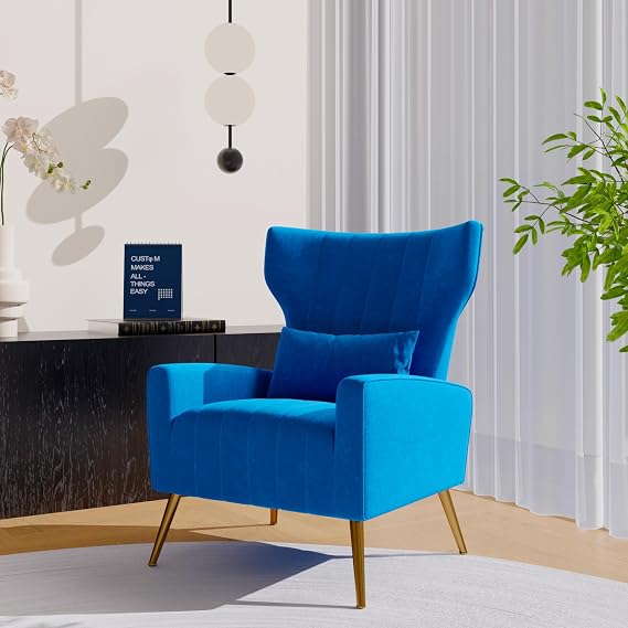 Velvet Accent Chair for Living Room Bedroom, Modern Arm Chair for Living Room, Bedroom, Waiting Room, Reading Room, Blue