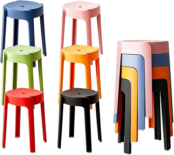 6 Pack Stackable Plastic Stools for Home & School - 18" Portable Nesting Stools,300lbs Load Bearing, Indoor/Outdoor Flexible Seating (Mix Color 6Pack)