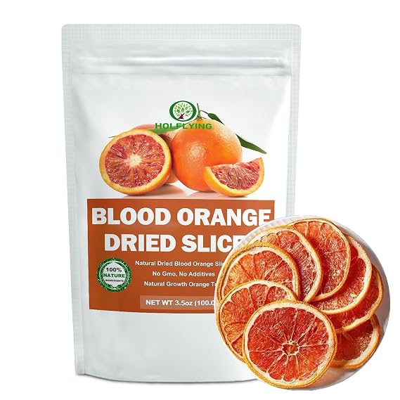 Premium Freeze-Dried Blood Orange Slices -3.5 oz(100.0g), All-Natural Dried Blood Orange Slices for Tea, Snacking, Baking, Smoothies, Garnishing, and Desserts, No Additives, No GMO