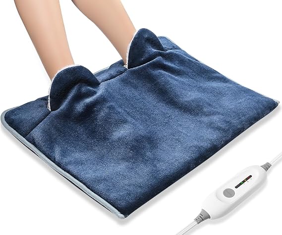 Electric Heated Foot Warmer Soft Flannel Foot Heater with 2h Auto Off & 3 Heat Levels Full Body Use Heating Pad for Feet Pain Relief, Pocket Design 16" x 22", Navy Blue