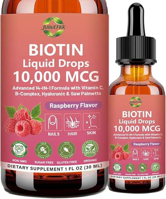 Pure Biotin 10000mcg Liquid Drop Hair Skin & Nails Vitamins Support