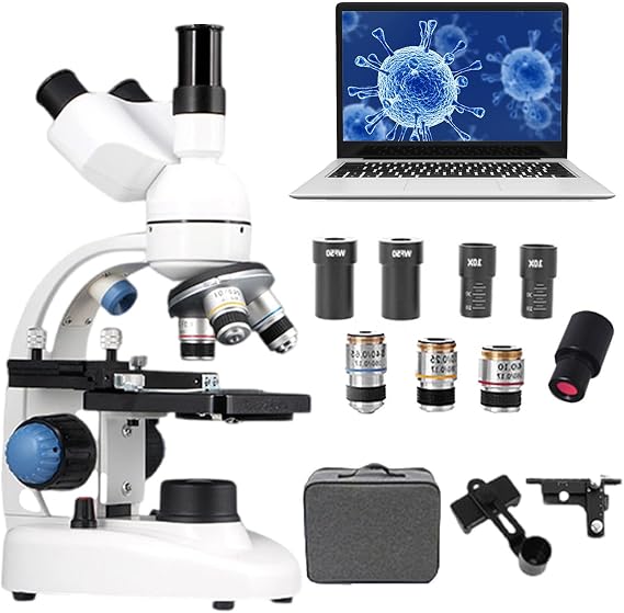 Microscope | Trinocular Microscope | 30000x/50000x/70000x Compound Trinocular Microscope W/E-Eyepiece/Storage Bag/Phone Stand,For Students Home School Education,Experiment,50000X