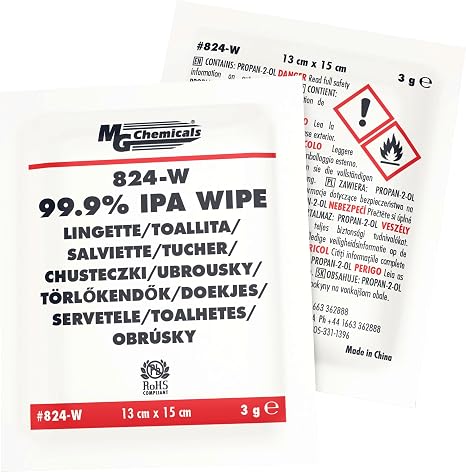 MG Chemicals - 824-WX50 99.9% Isopropyl Alcohol Handy Wipe, 6" Length x 5" Width (Box of 50)